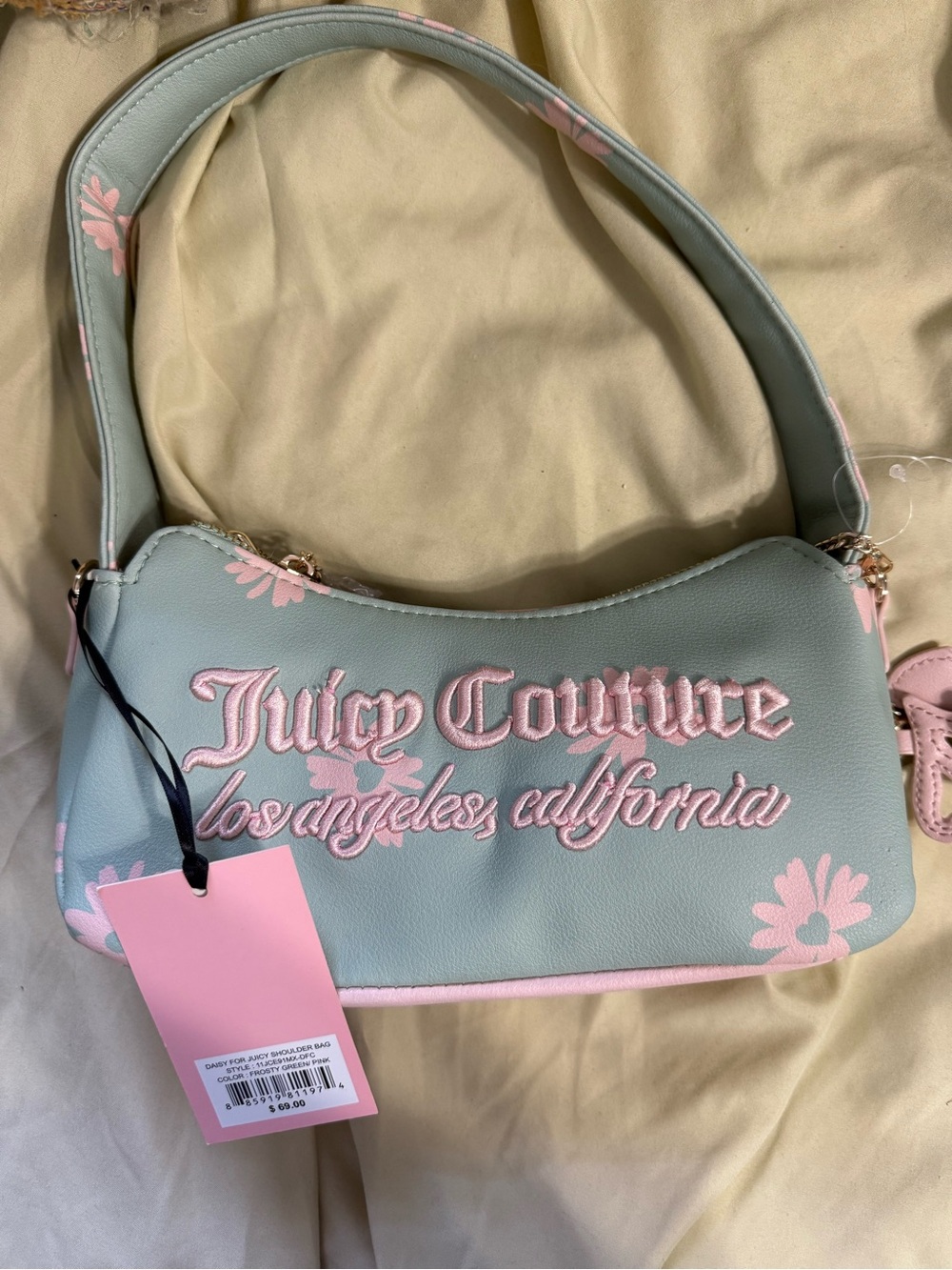 Juicy Couture Mint Green and Pink Floral Shoulder Bag